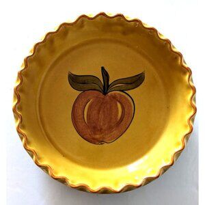 Los Angeles Potteries 1971 Pie Plate Ovenware 630 Apple Hand-Painted Ceramic 10"